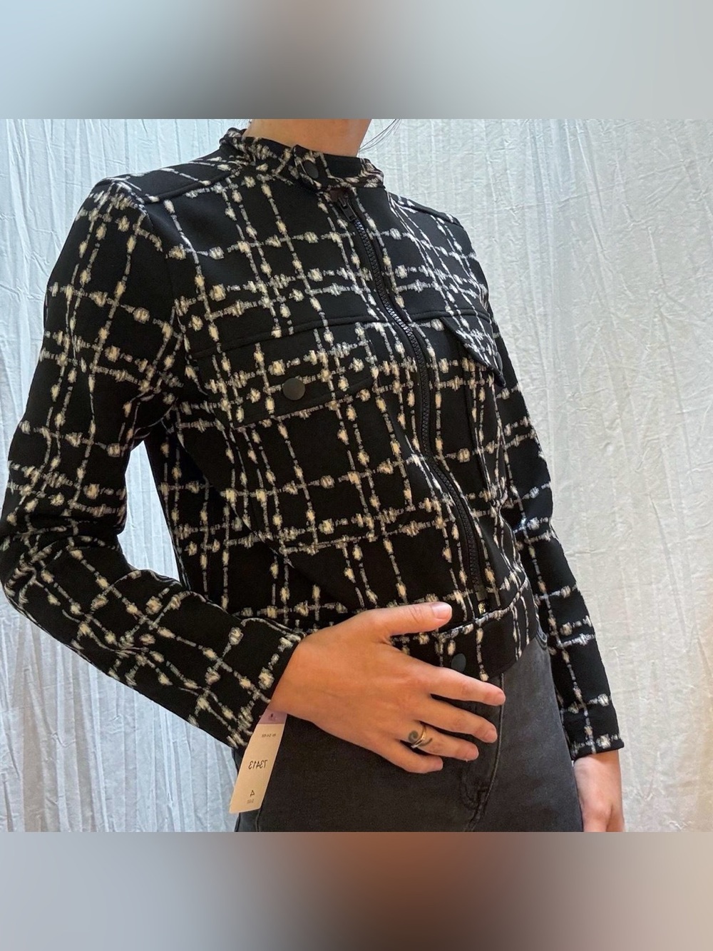 Elliott Lauren New With Tags Windowpane Plaid Bomber Cropped Jacket Size 4/Small